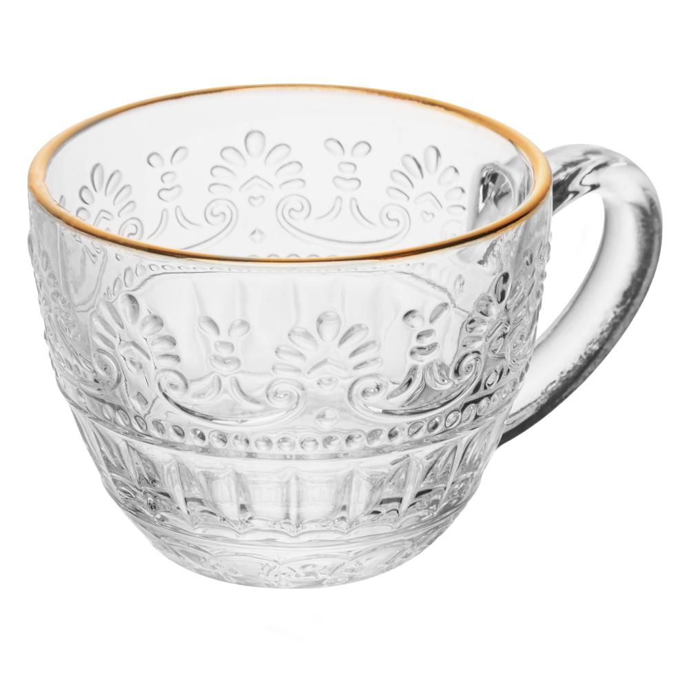 Encontraproduto.com.br - 4 Xícaras Café com Pires Wolff Mauve Fio Ouro 90ml Cristal