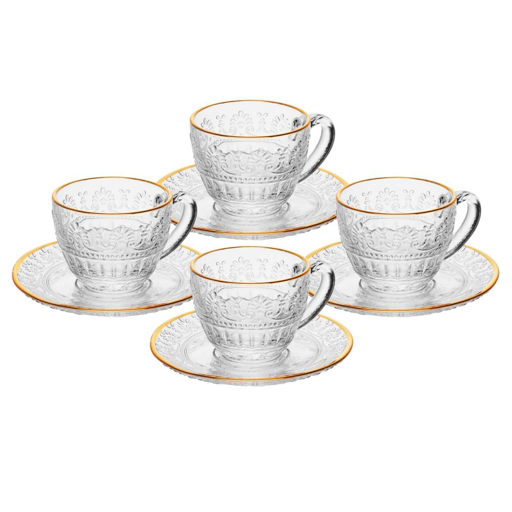 4 Xícaras Café com Pires Wolff Mauve Fio Ouro 90ml Cristal