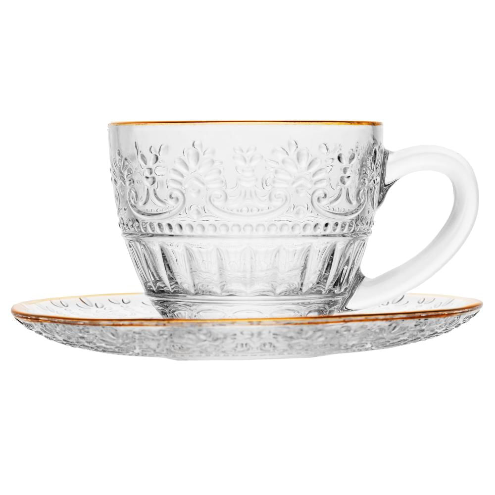 Encontraproduto.com.br - 4 Xícaras Café com Pires Wolff Mauve Fio Ouro 90ml Cristal