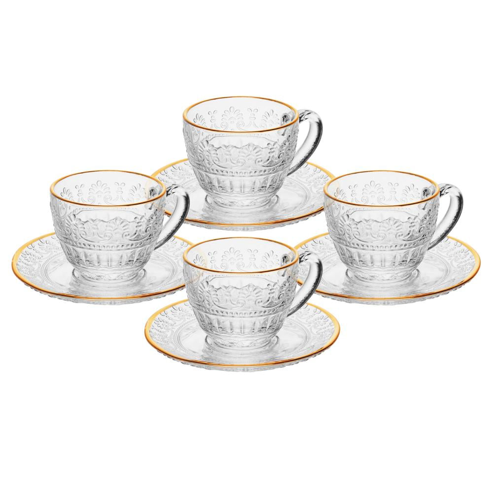 Encontraproduto.com.br - 4 Xícaras Café com Pires Wolff Mauve Fio Ouro 90ml Cristal