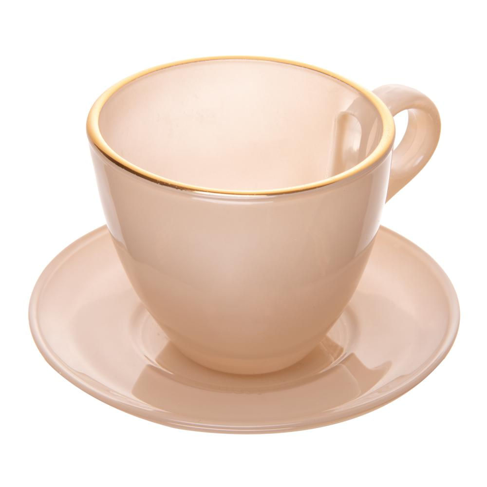 Encontraproduto.com.br - 4 Xícaras Chá com Pires Milky Fio de Ouro 170ml Areia Vidro
