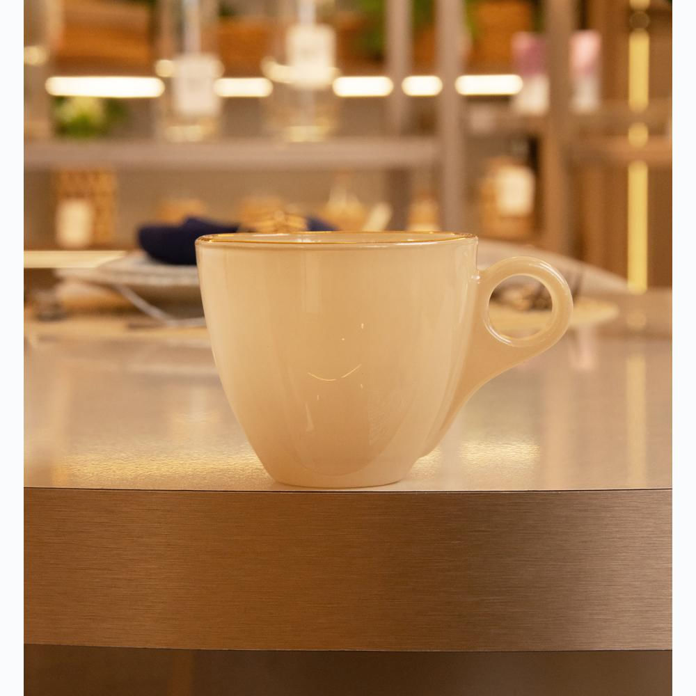 Encontraproduto.com.br - 4 Xícaras Chá com Pires Milky Fio de Ouro 170ml Areia Vidro
