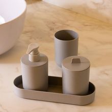 4 Peças para Banheiro Lyor de PP e Bambu Off White