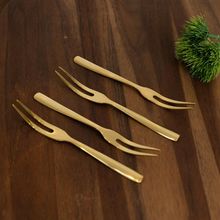 4 Garfos para Aperitivo Wolff Dourado de Aço Inox