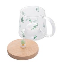 Caneca Lyor Suculenta de Vidro com Pires de Bambu 330ml