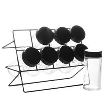 8 Potes Lyor para Temperos de Vidro e Suporte de Metal Preto