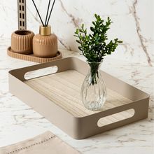 Bandeja  Fundo de Madeira Virelli 30 x 20 x 5cm Bege Metal