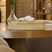 Bandeja com Espelho Elise 25cm x 15cm x 5cm Dourada Metal