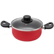 Caçarola Multiflon Páprika em Alumínio com Revestimento Antiaderente e Tampa de Vidro com Saída de Vapor Vermelha - 22 cm