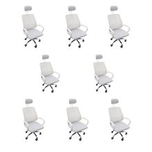 Kit 8 Cadeiras Escritório Diretor Tela Mesh Com Encosto De Cabeça Branco