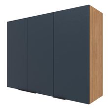 Armário Aéreo Bartira Cristal com 3 Portas, 3 Prateleiras e 120cm de largura - Lâmina Mel/Azul Royal