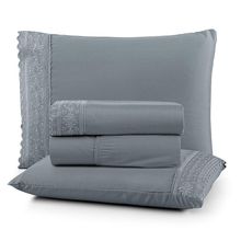 Jogo Cama Casal Cherry Bordado Inglês 4pç 100% Poliéster - Cinza