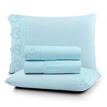 Jogo Cama Queen Cherry Bordado Inglês 4pç 100% Poliéster - Az_claro