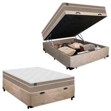 Cama Box Baú Casal Suede + Colchão Lis Molas Ensacadas Plumatex 138cm – Suporta Até 120 Kg Por Pessoa Bege