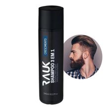 Shampoo Masculino 3×1 Barba Cabelo Bigode Crescimento 240ml Rauk
