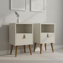 Kit 2 Mesas De Cabeceira Off White Retrô Com Gaveta E Nicho