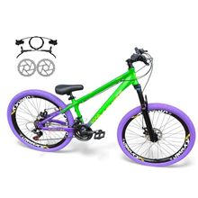 Bicicleta Aro 26 Vikingx Tuff Freio Hidráulico 21v Freeride Rodas Vmaxx Suspensão Pneu Flame Verde-Roxo X44