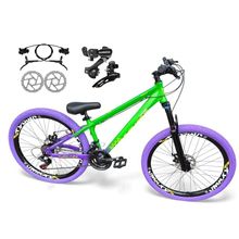 Bicicleta Aro 26 Vikingx Tuff Câmbios Shimano Freio Hidráulico 21v Freeride Aro Vmaxx Flame Verde-Roxo X44