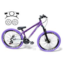 Bicicleta Aro 26 Vikingx Tuff Freio Hidráulico 21v Freeride Rodas Vmaxx Suspensão Pneu Flame Roxo-Branco X44