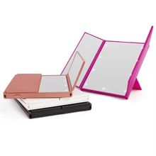 Espelho Led Maquiagem De Bolsa Triplo Com Aumento Dobravel Portatil Iluminacao Mesa Bancada Viagem Camarim