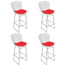 Kit 4 Banquetas Bistrô Bertoia Cromada D70 Com Assento Sintético Vermelho