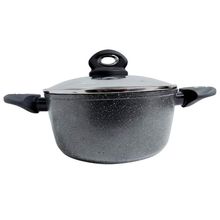 Caçarola Bergner Orion em Alumínio Forjado com Revestimento em Marble, Fundo de Indução e Tampa de Vidro Cinza - 28 cm