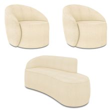 Sofá 3 Lugares Orgânico 180cm Morgan e 2 Poltronas Lua Bouclê D03 - D'Rossi