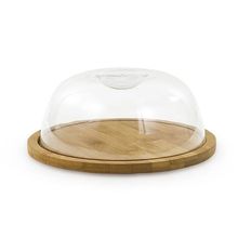 Queijeira de bambu 19  x 8 cm com tampa transparente