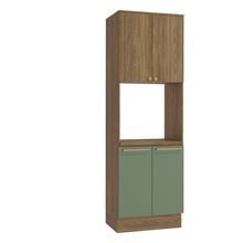 Paneleiro Kappesberg Flora com 4 portas, 3 Prateleiras e Nicho para Micro-ondas – Nogueira/Verde Oliva