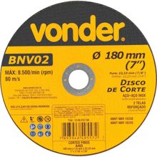 Disco de Corte 180 mm x 1,6 mm x 22,23 mm, BNV 02, Vonder OstenVonder