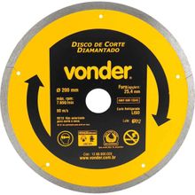 Disco de Corte Diamantado, 200 mm, Liso, Vonder
