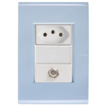 Cj Tomadas 10A TV SAT Coaxial Liz Azul Jeans Tramontina completo pronto Tramontina