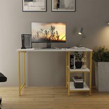 Escrivaninha Mesa Office Estudo Estilo Industrial 110cm Klm Dourado-off White