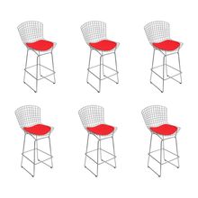 Kit 6 Banquetas Bistrô Bertoia Cromada D60 Com Assento Sintético Vermelho