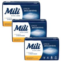 Lençol Descartável Absorvente Mili Vita p/adulto 3 pacotes c/ 6 lençóis  Total 18 lençóis