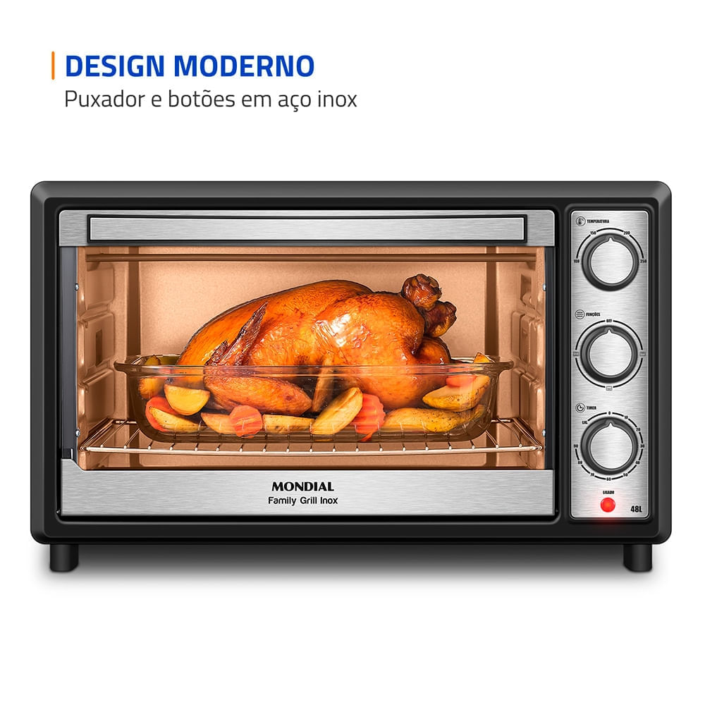 Forno Elétrico 48L Family Grill Inox Mondial Preto/Inox 1800W - FRN-48-BI