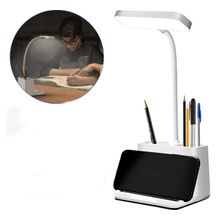 Luminária de Mesa LED Recarregável com Suporte para Celular - 3 Níveis de Luz, Porta Canetas