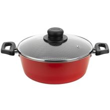 Caçarola Multiflon Essencial em Alumínio com Revestimento Interno Antiaderente e Tampa de Vidro com Saída de Vapor 22 cm – Vermelha