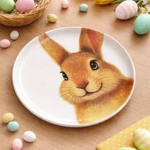 Jogo Pratos Sobremesa Sorrisos Coelho Marrom 21,5cm Kit 8pç