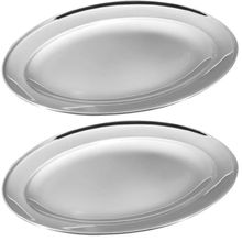 Kit 6 Travessa Bandeja Oval Servir Prateada Inoxidável 30cm