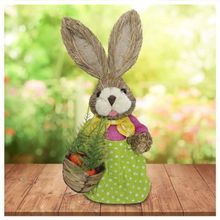 Coelho Fêmea De Palha Páscoa Decoração Enfeite Coelhinho 34cm