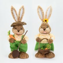 Casal De Coelhos Páscoa Decoração Coelhinhos Jardineiros 63cm