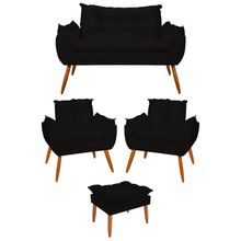 Kit 02 Poltronas + Namoradeira + Puff Opala Balaqui Decor Preto