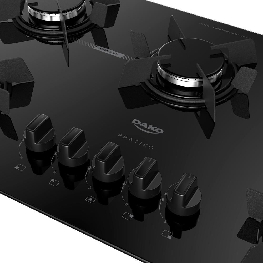 Cooktop 5 Bocas Dako Pratiko Mesa Vidro A Gás Preto Bivolt - Shop Coopera