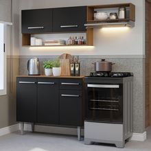 Armário Cozinha Compacta 165cm Rustic-Preto Emilly 07