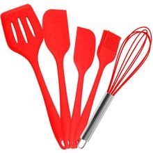 Kit Utensílios De Silicone Para Cozinha 5 Peças Espátula Fue Pincel Vermelho