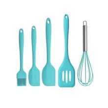 Kit Utensílios De Silicone Para Cozinha 5 Peças Espátula Fue Pincel Azul