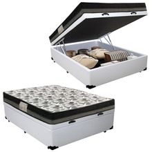 Cama Baú Casal Sintético + Colchão Casal Ortobom Iso Dupla Face 60x138x188 branco