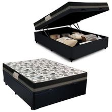 Cama Baú Casal Sintético + Colchão Casal Ortobom Iso Dupla Face 60x138x188 preto
