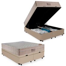 Cama Box Baú Queen Suede Bipartido + Colchão Ortobom Airtech Molas Ensacadas 65x158x198 Cor:bege